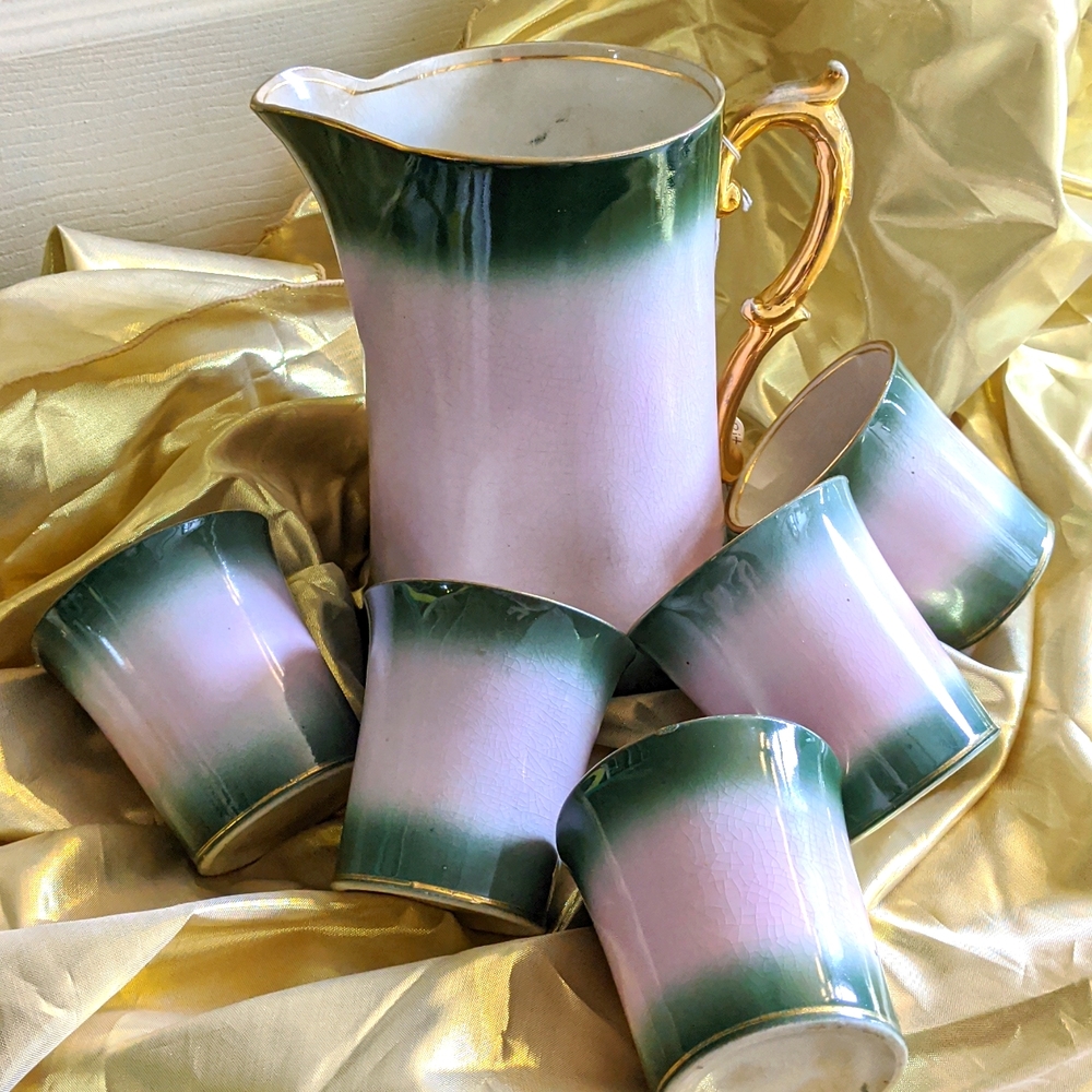 Vintage ACME Ceramic Pitcher and Glass Set